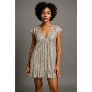 M by MNK sequined babydoll mini dress party formal blush champagne XL